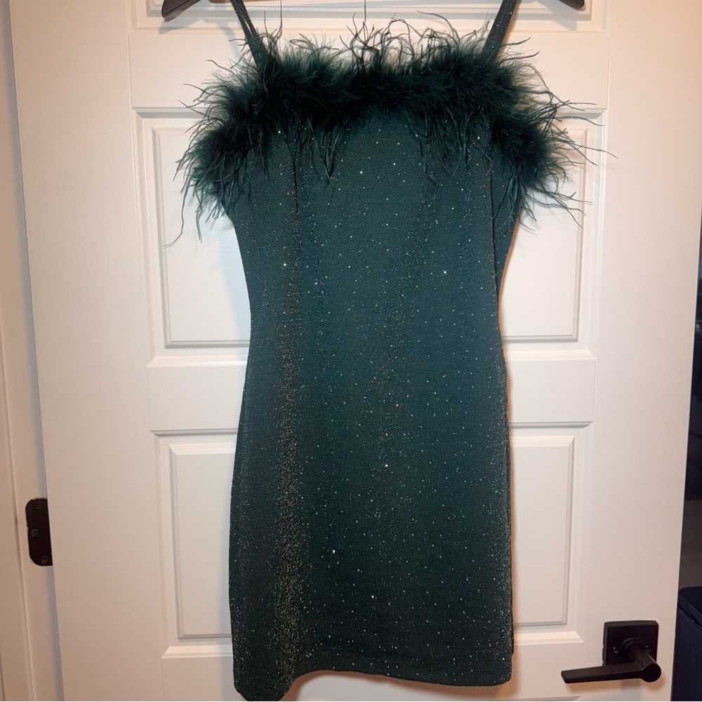 Elegant Teal Feather Dress woman's size medium